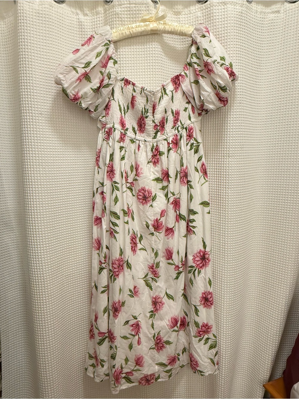 Anthropologie Off-Shoulder White Floral Dress with Pink Blooms - NWT - Picture 8 of 13